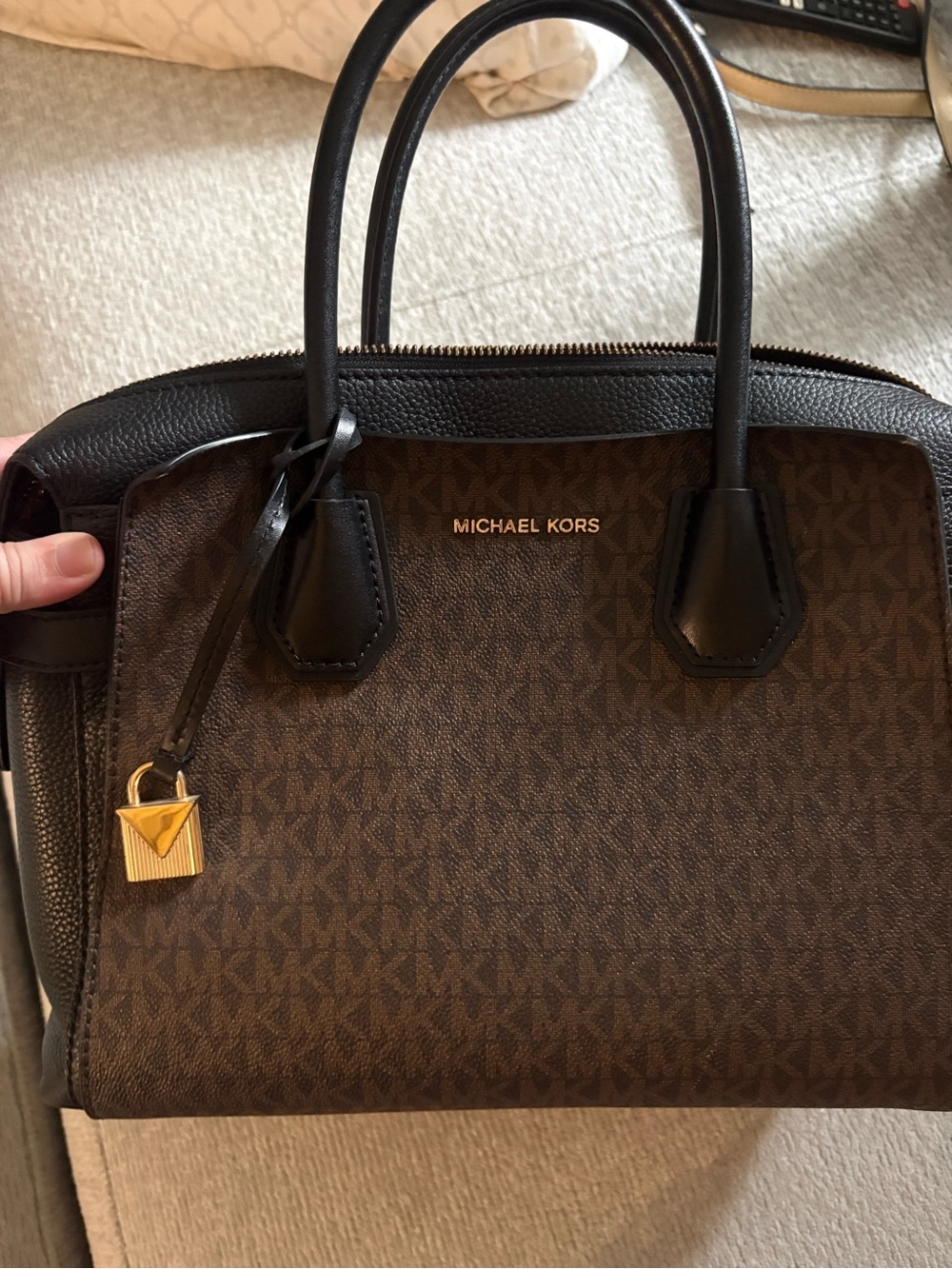 Michael Kors Brown & Black Signature Tote with Gold Logo